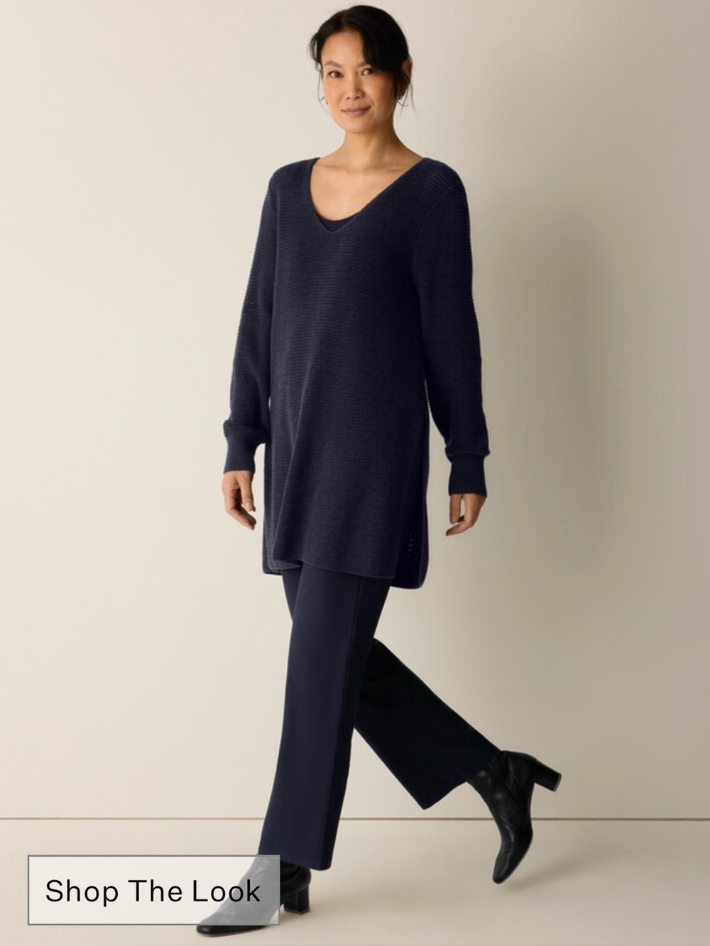 Eileen Fisher Peruvian Cotton Blend V-Neck Long Top in Ink Size XL. NWT
